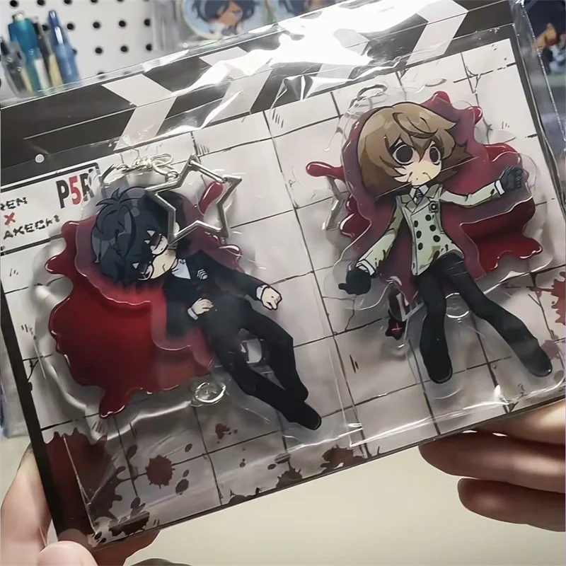Game Amamiya Ren Akechi Goro Cosplay Keychain Acrylic Pendant Key Chain Ornament Bag 2Pcs Accessories Keyring Jewelry Prop