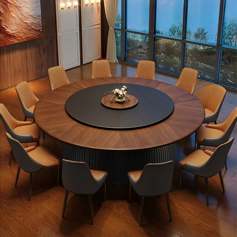 

New Chinese hotel electric dining table large round table with turntable rock slab household table and chairs 2 meters 20 people