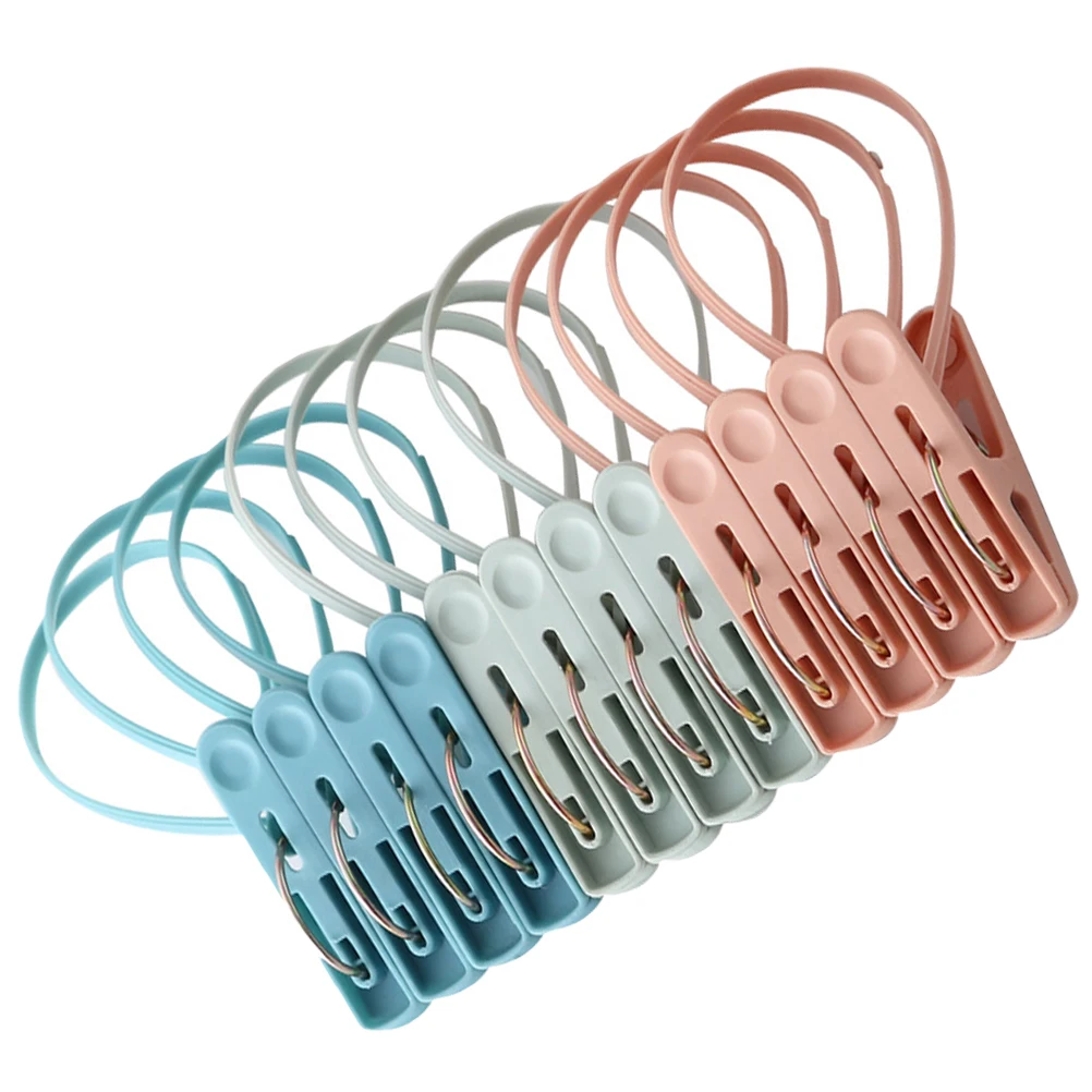 

12Pcs Windproof Clothespins Multipurpose Clothes Clips with Hanging Rope for Clothesline Towels Quilts Blankets Windproof Cloth