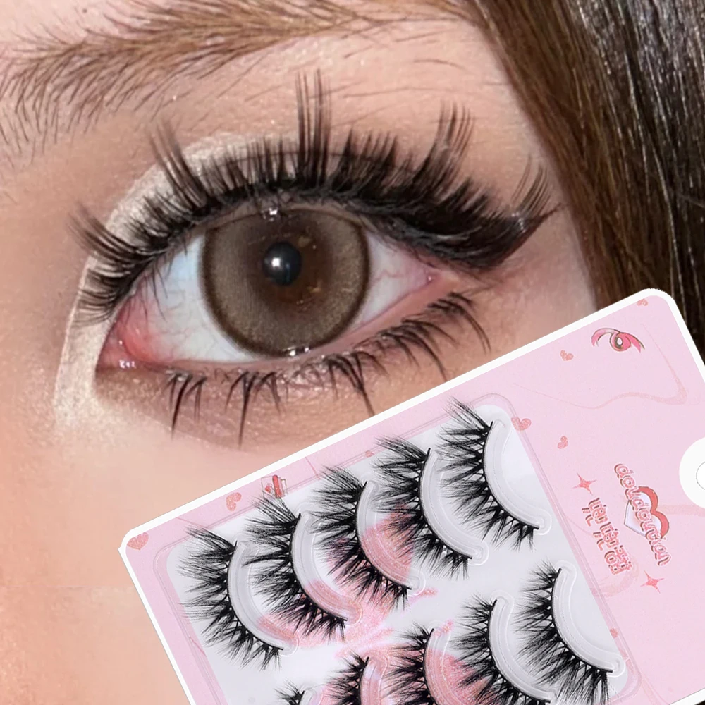 5 pairs Manga Lashes Natural False Eyelashes Faux Mink Fluffy 3D Volume Fake Eyelash Curl Korea Fashion Makeup Lash Easy Wear