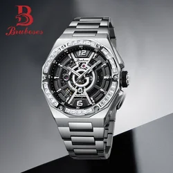 Men's Mechanical Watch Stainless Steel Dial Business Luxury Brand BRUBOSES Waterproof Luminous Automatic Wristwatch Reloj Hombre