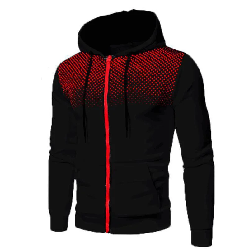 Men's Zip Up Hoodie wave point Print Hooded Sweatshirt Outdoor Casual Slim Fit Men Spring Autumn Zipper cardigan tops