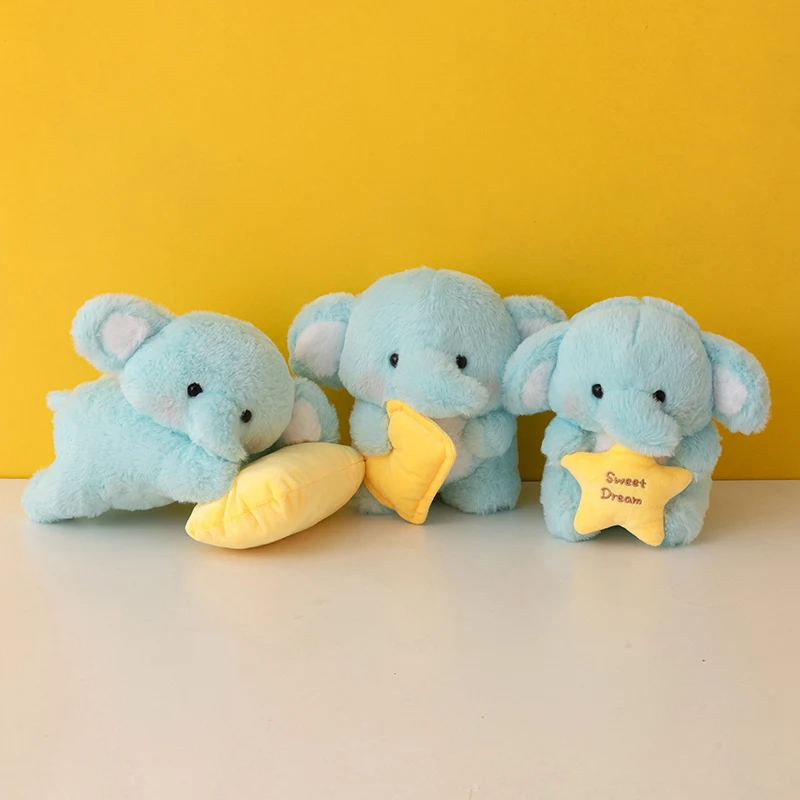 かわいいおやすみ小さな象ぬいぐるみステルブルー人形枕黄色のおもちゃクッションソフトギフト子供のための