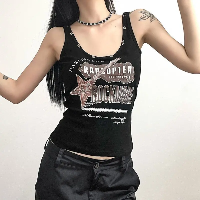 

Y2K Summer Camisole Solid Color Slim Fit Spicy Girl Fashion Letter Graphic Tight-Fitting Top High Street Basics Lady Clothes