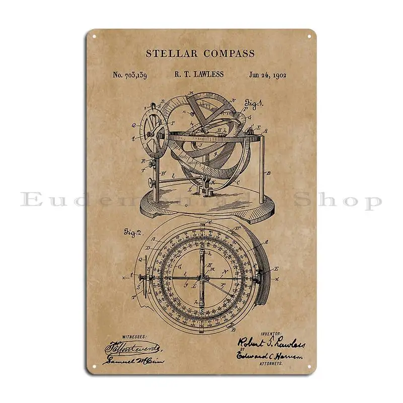 Patent Blueprint 1902 Stellar Nautical Compass Metal Plaque Wall Mural Designer Design Living Room Classic Tin Sign Poster