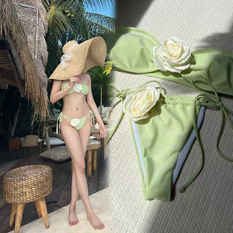 

Trendy Bikini Swimsuit Women's Whitening 3D Flower Beach Swimwear Long Skirt Vaion Swimming Costume Hot Spring Soaking
