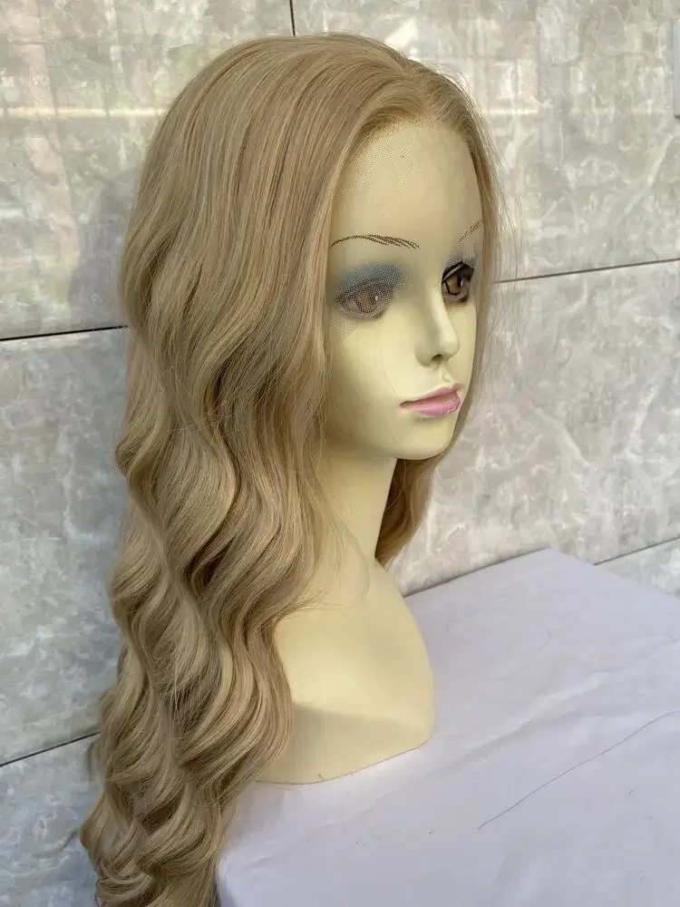 Human Hair Blend Full Lace Front wig Synthetic Beach Wavy Blonde mix Wigs