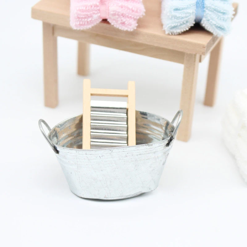 Dollhouse Mini Iron Basin Washboard Bathroom Decoration Products BJD Outdoor Garden Microscopic Model