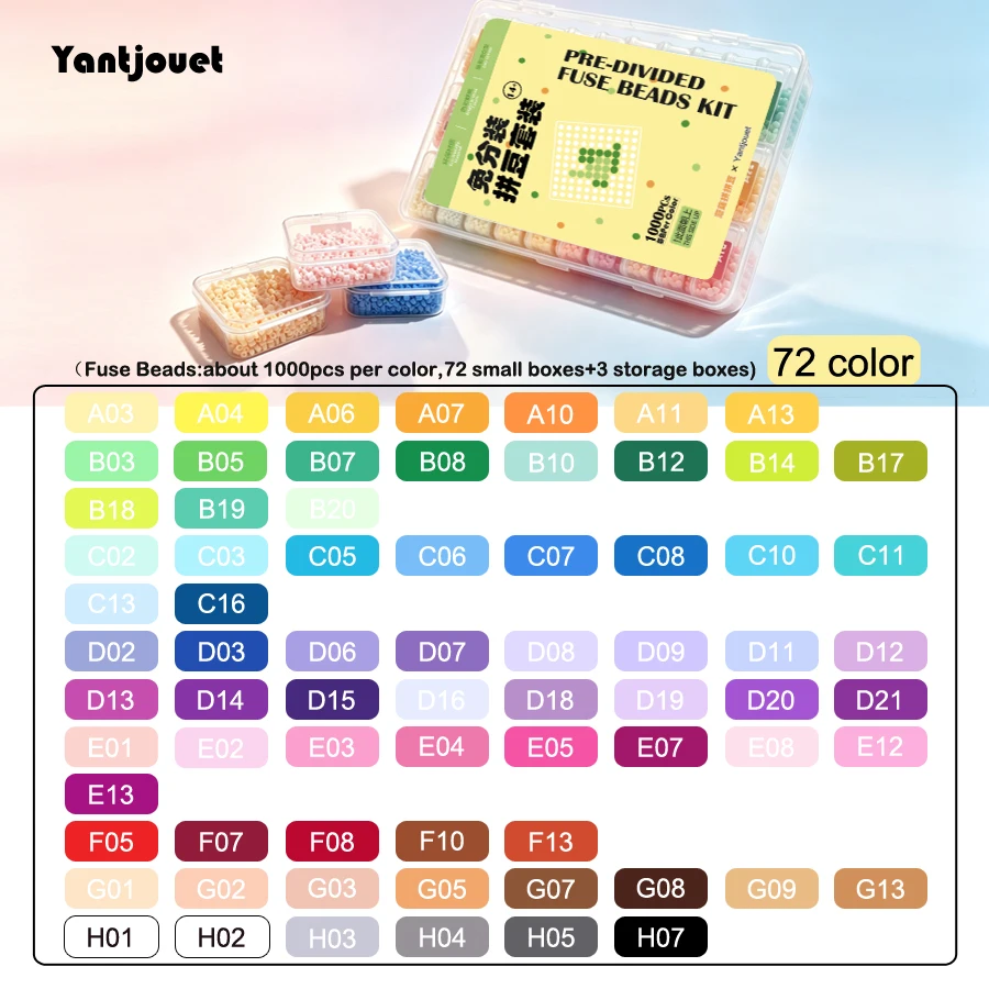 Yantjouet 72-Color 2.6mm Mini Fuse Beads Pre-Sorted Pixel Art DIY Hama Beads Hand-Make Puzzle Game Iron Beads Toy
