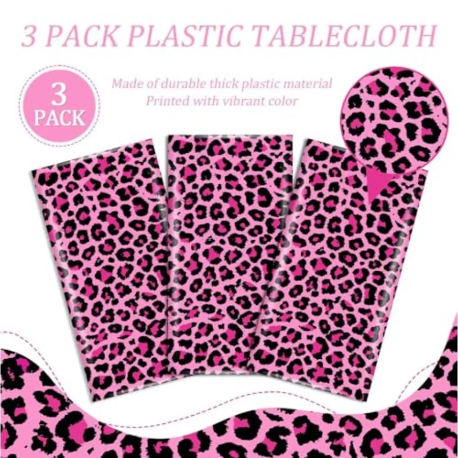 3 шт., розовая леопардовая скатерть для вечеринки, скатерть с гепардом на день рождения, большая прямоугольная скатерть для дня рождения, настольная бухта для девочки