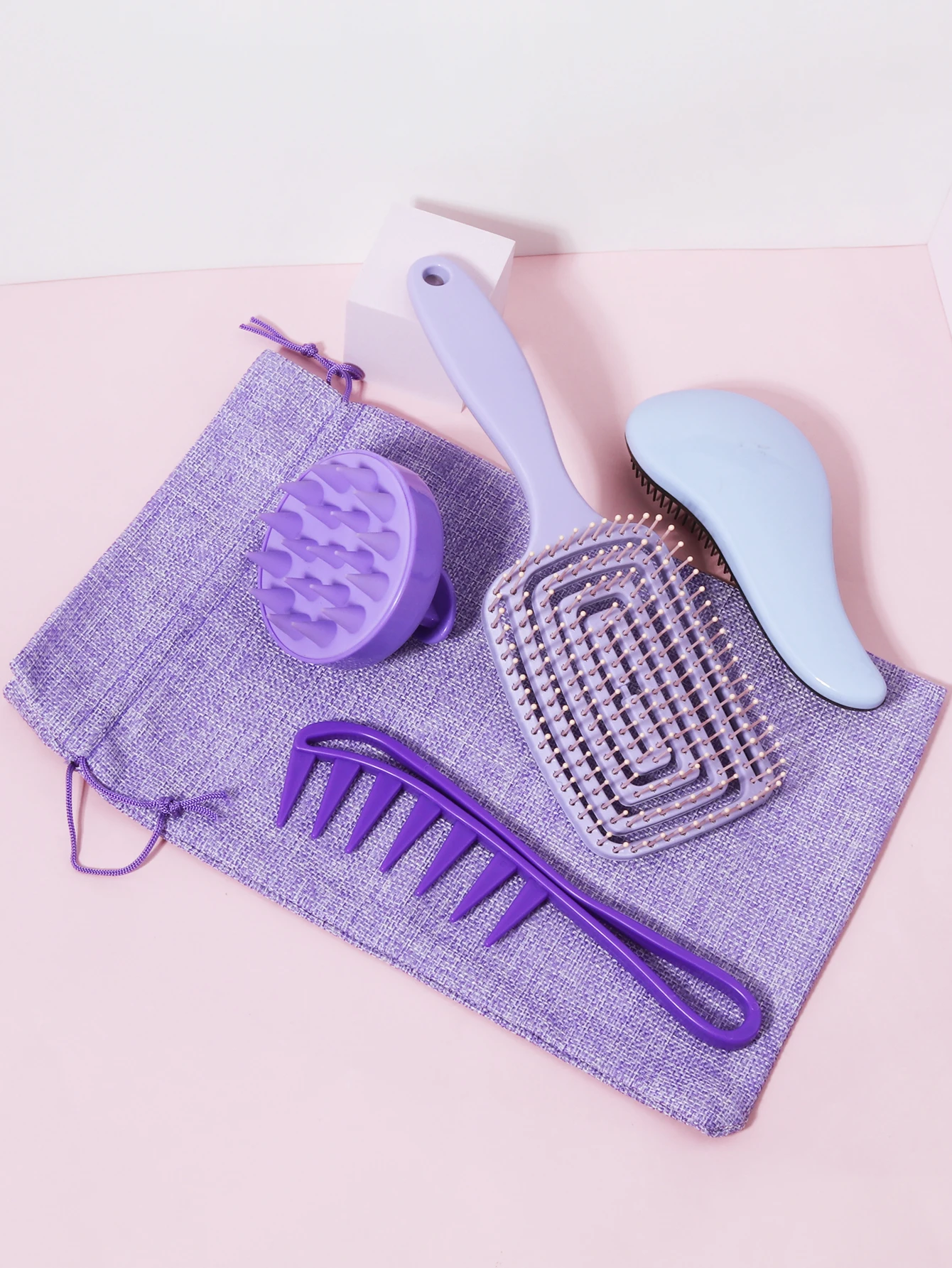 Kit de soin des cheveux pour cheveux normaux, comprend une brosse de massage, des poignées, un peigne à dents larges, un masseur de cuir chevelu avec sac cadeau, 4 pièces