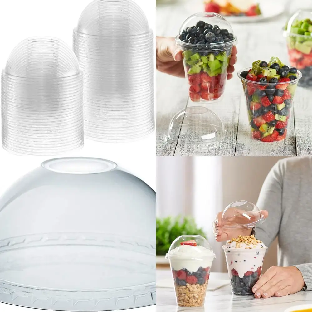 

1000 Pack Clear PET Dome Lids 98mm, Fits 12-24 oz Milkshake Cups