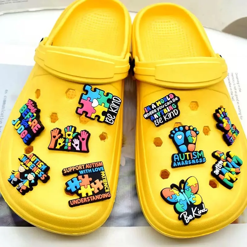 

1-16Pcs Autism Awareness Strong Kind Love Patience Understanding Sandals Shoe Charms Kids Shoe Buckle Decorations Fit Wristband