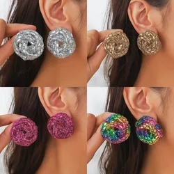 Exquisite Handmade Multicolor Crystal Beads Round Stud Earrings for Women Bohemia Geometric Seed Beaded Earrings Jewelry