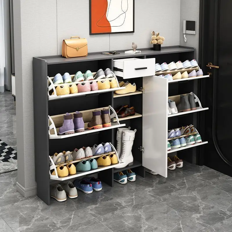 

Tipping bucket solid wood shoe cabinet door household shoe rack modern simple entrance entrance storage cabinet