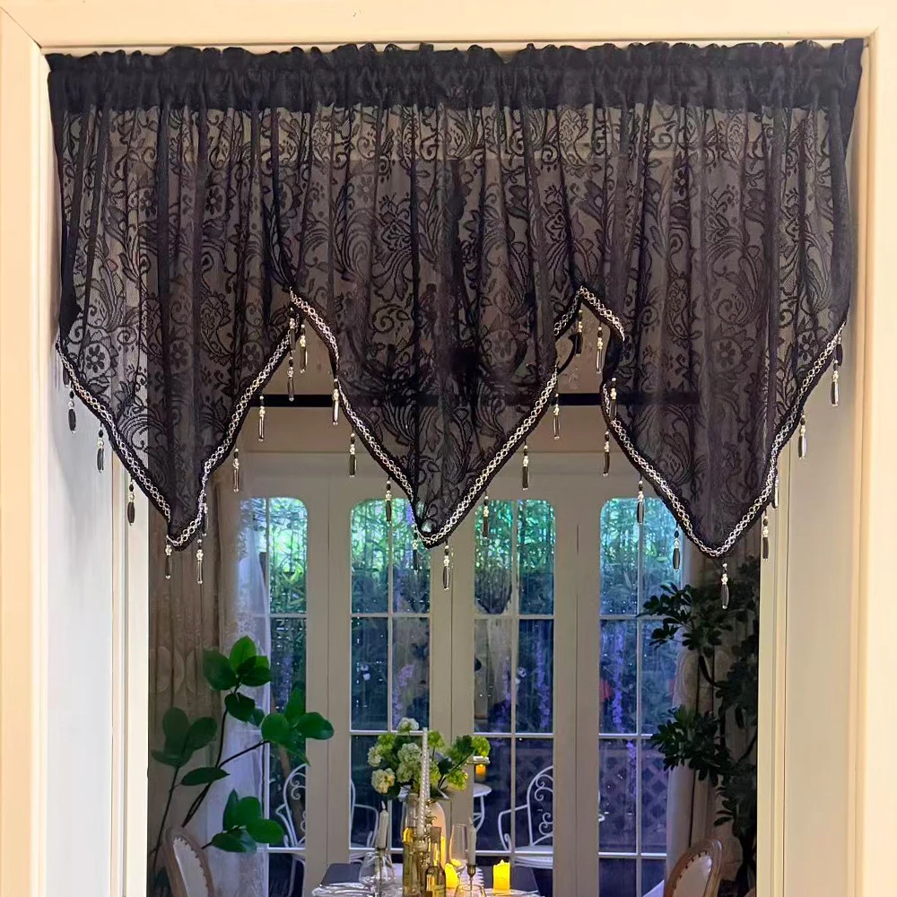 Gothic Black Lace Curtain Valance Pendant Decor Irregular Curtain Atmosphere Window Decor for Dining Room Entrance