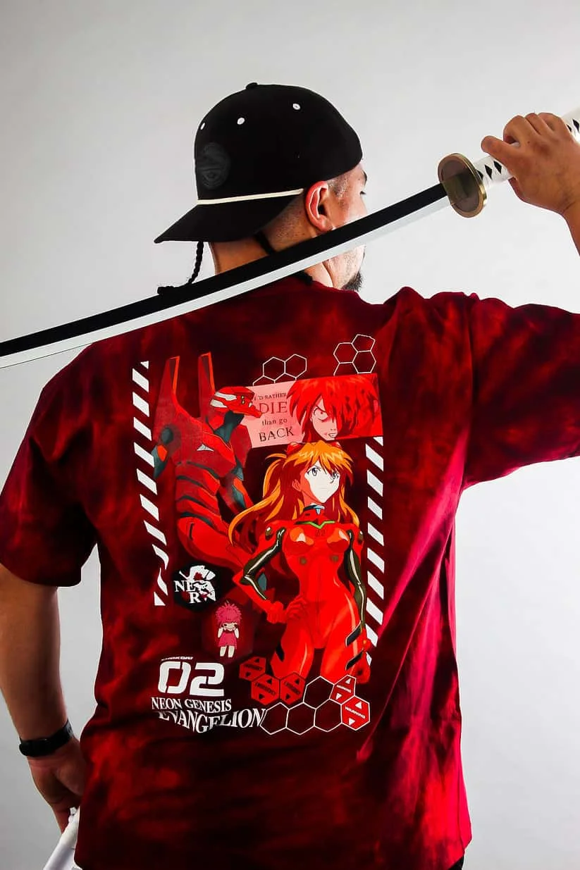 New Century Evangelion 02 Tie Dye T-shirt for Men and Women Anime Double-sided Printed Short Sleeved Casual Street Wear T-shirt