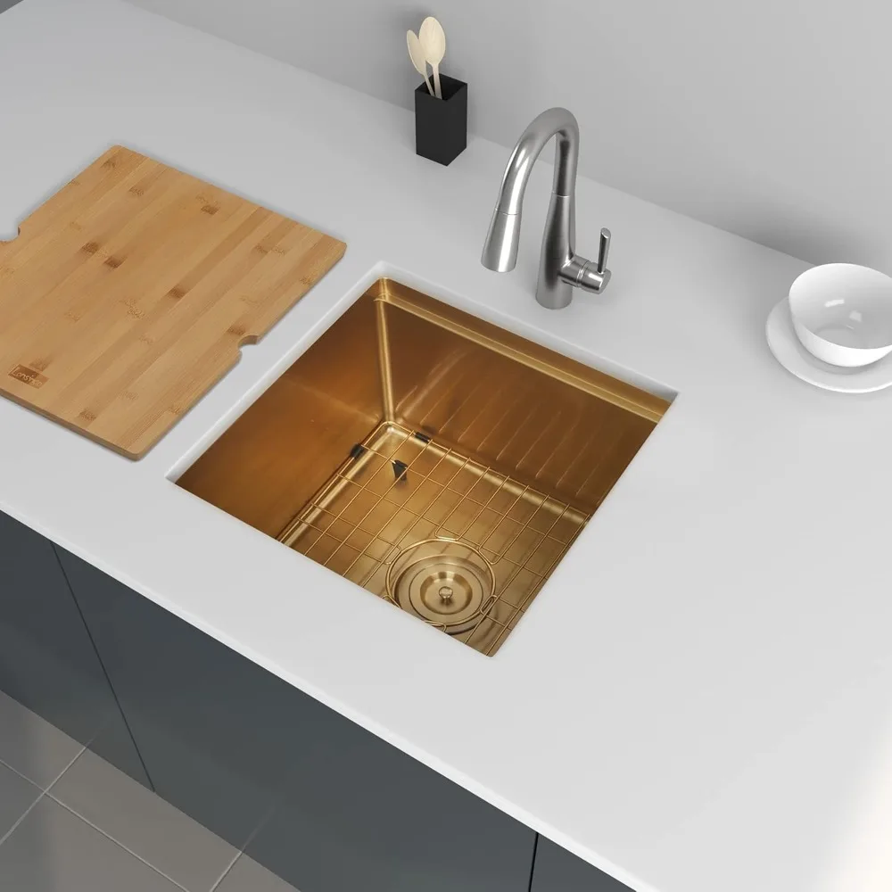 حوض قضيب سفلي من الفولاذ المقاوم للصدأ، مقاس 16، 17 × 19 بوصة، يتضمن محطة العمل، مثالي للحانات المبللة الصغيرة والقضبان المنزلية #2