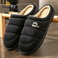 Zapatillas de plataforma de gamuza para hombre, suela de TPR, espuma viscoelástica, cojín suave y cálido, diseño de rayas antideslizantes, zapatos cómodos para interior de casa