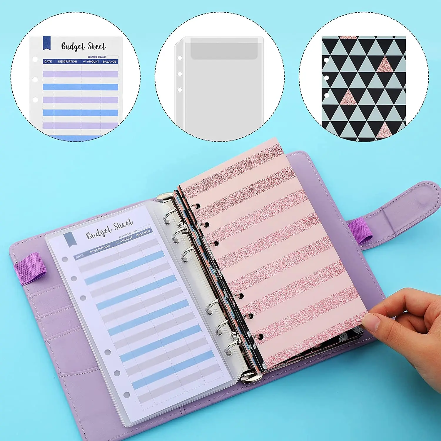 31 Pieces A6 PU Leather Binder Notebook Cash Envelopes System Budget Planner Organizer, Expense Budget Sheets and Labels Sticker