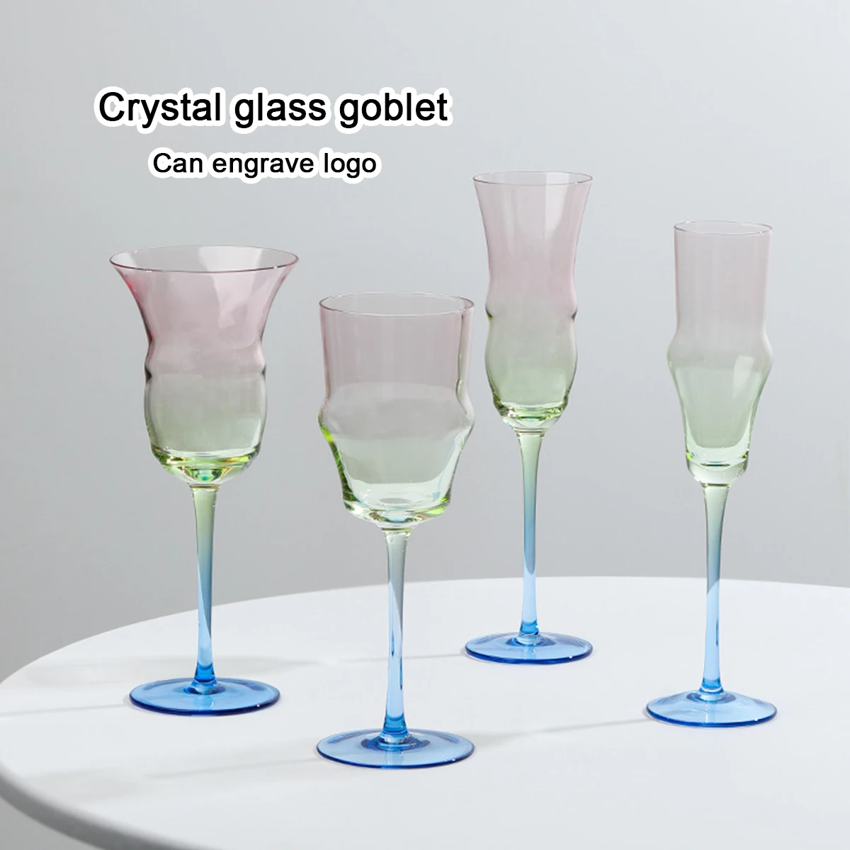 (Can Engrave Logo) 170/220/340/490ML Colored Crystal Glass Goblets, Premium Red Wine Cup, Party Champagne Glass, Beer Cup, Water