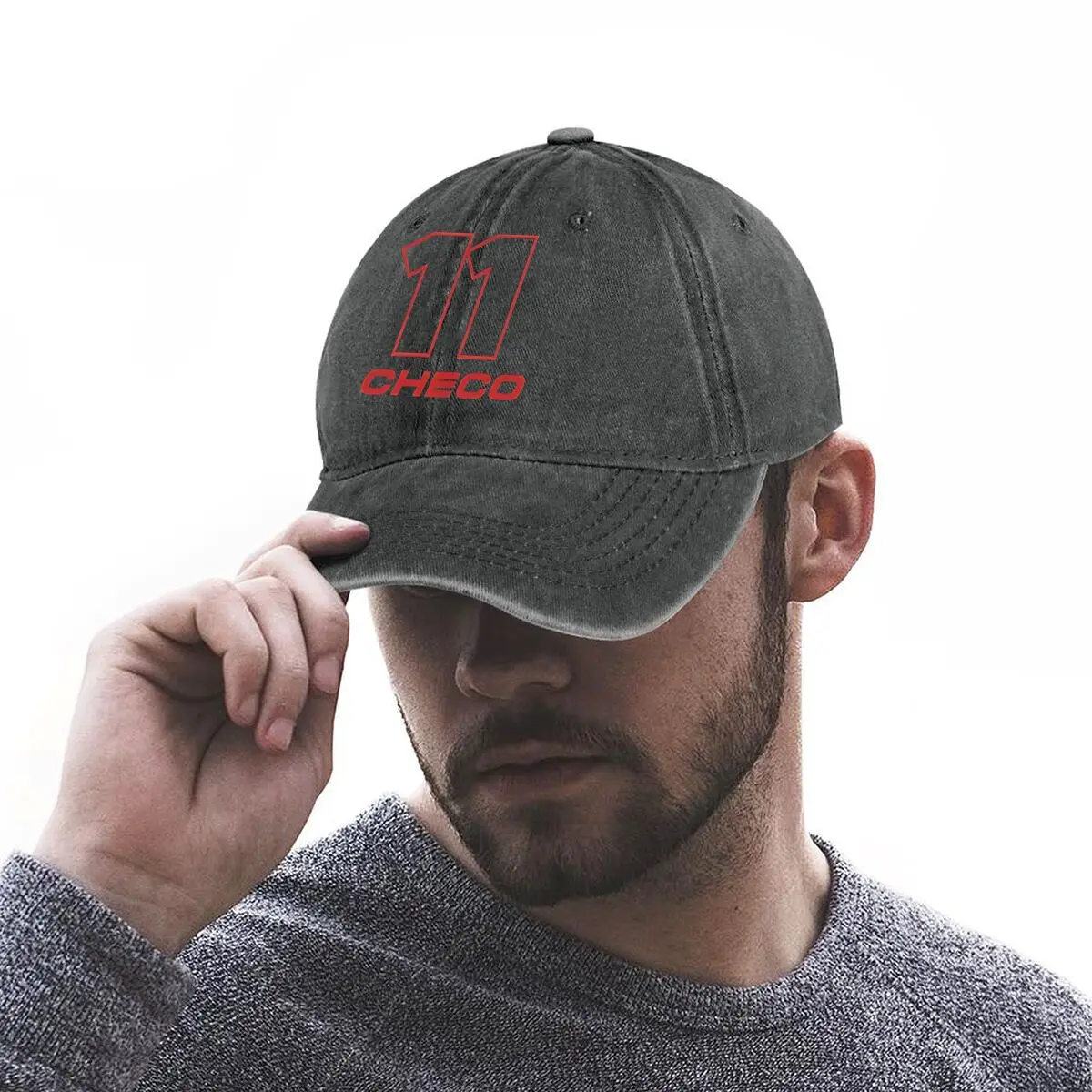قبعة بيسبول مغسولة "11 Checo Racing، Driver - تصميم فني نصي تحت عنوان"