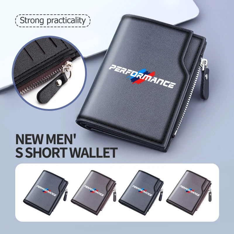 Leather Men's Wallet Zipper Short Desigh Card Holder Male Purse For BMW E91 E92 E93 E60 F10 F30 E39 E36 E87 X3 X5 E70 E46 E90