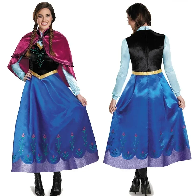 Frozen Anna Princess Long Dress Adults Snow Queen Elsa Cosplay Costume Fairy Tale Party Dresses For Women Halloween Fancy Dr MN8