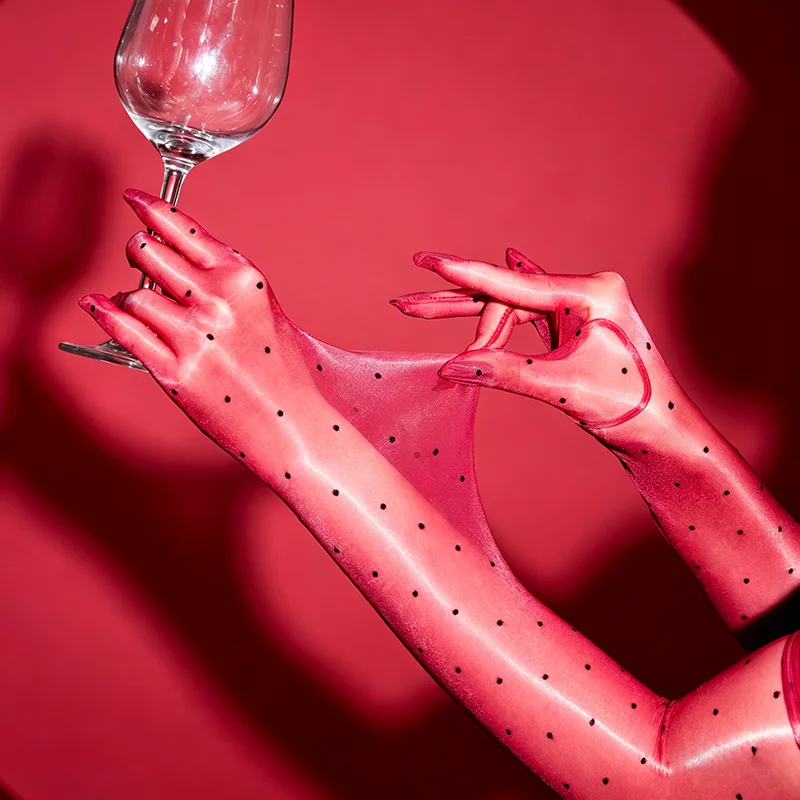 Modische Retro Aurora Dot Öl-Glanz Glänzende Dünne Damen Sexy Fünf-Finger Lange Handschuhe Hochzeit Party Elastische Enge Strümpfe Fäustlinge – Detail 4