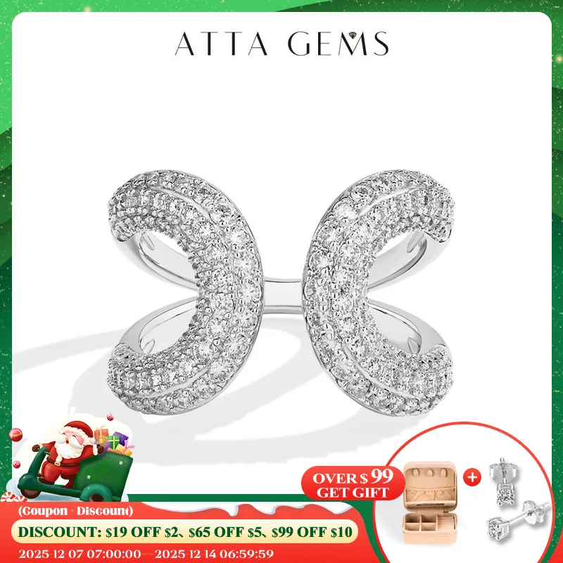 

ATTAGEMS Full Moissanite Adjustable Ring Hollow Design DVVS1 925 Sterling Silver Anxiety Rings Band For Women Girl Party Jewelry