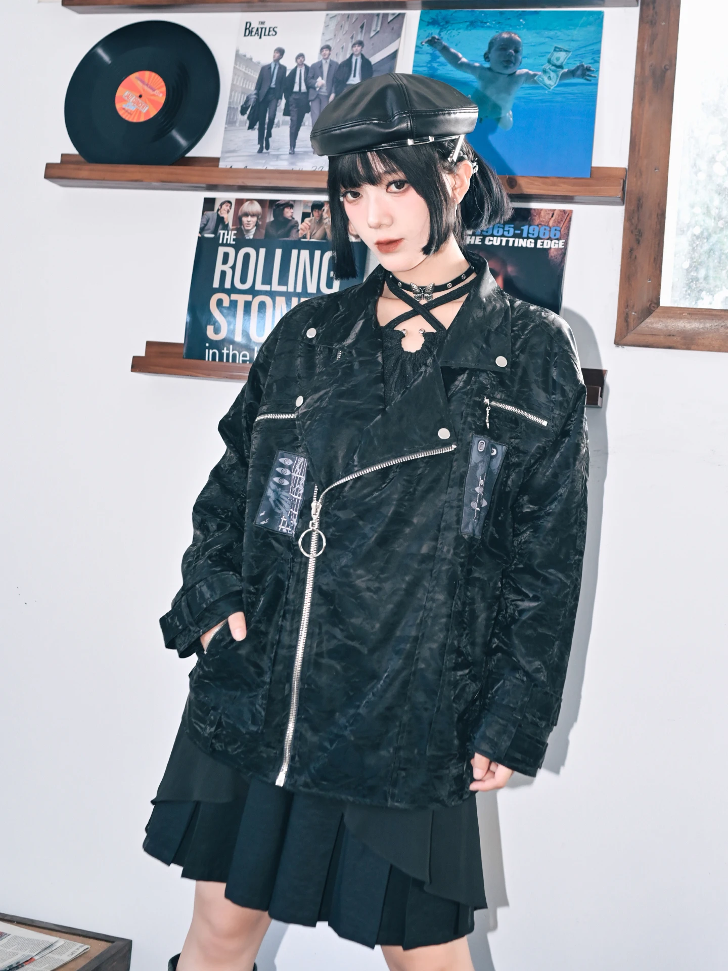 

Уличная асимметричная куртка из искусственной кожи для женщин с молнией, ветрозащитное длинное пальто свободного кроя, повседневный стиль