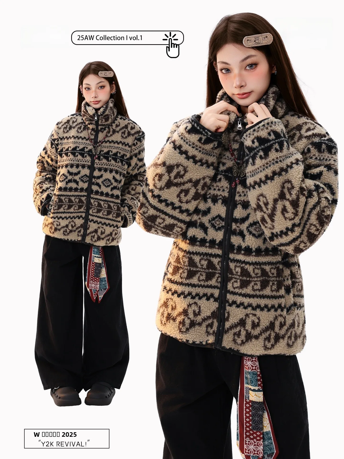 

Утепленная хлопковая куртка PBB с мехом ягненка для женщин, теплая, в стиле ретро, с американским тотемом, свободного кроя, для повседневной носки