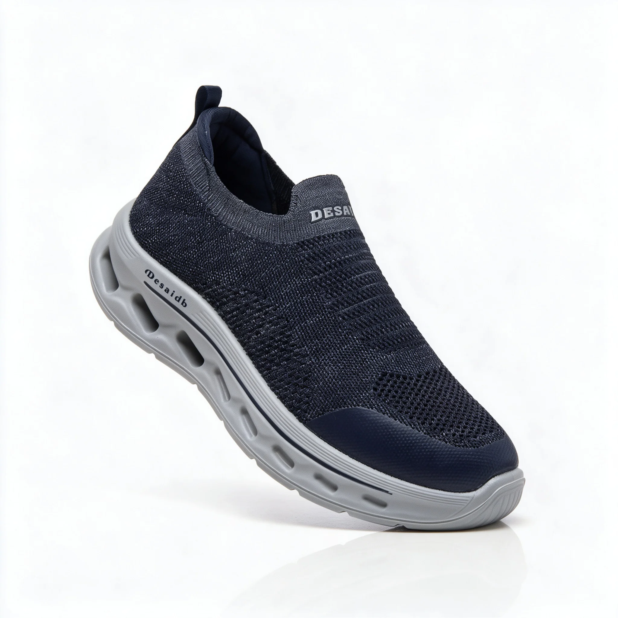 Desai Men Charcoal Knit Slip-On Walking Shoes, Moc Toe Mesh Sock Sneakers, Thick Cushion Non-Slip Sole Lightweight Autumn