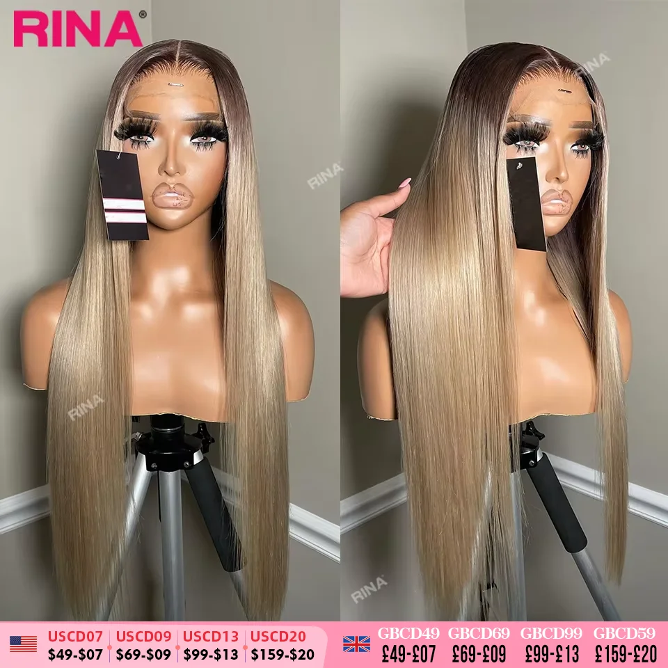 13x4 Dark Brown Blonde Straight Lace Front Human Hair 200 Density 13x6 Transparent Lace Frontal Wig Brazilian For Women