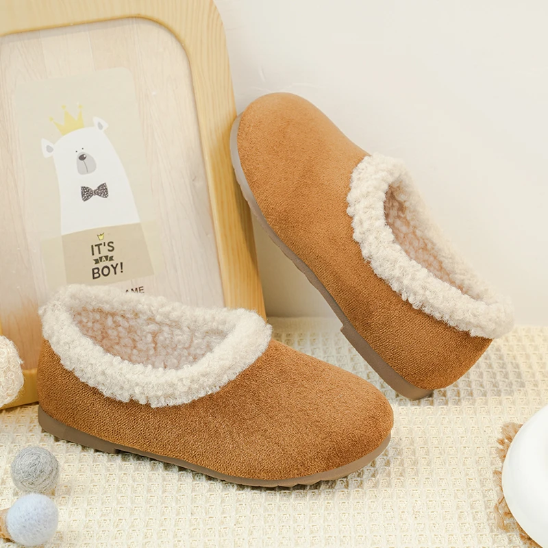 어린이 면화 신발 사이즈 23-33 낙타 패딩 따뜻한 소년 소녀 면화 신발 갈색 경량 미끄럼 방지 어린이 아기 모피 신발