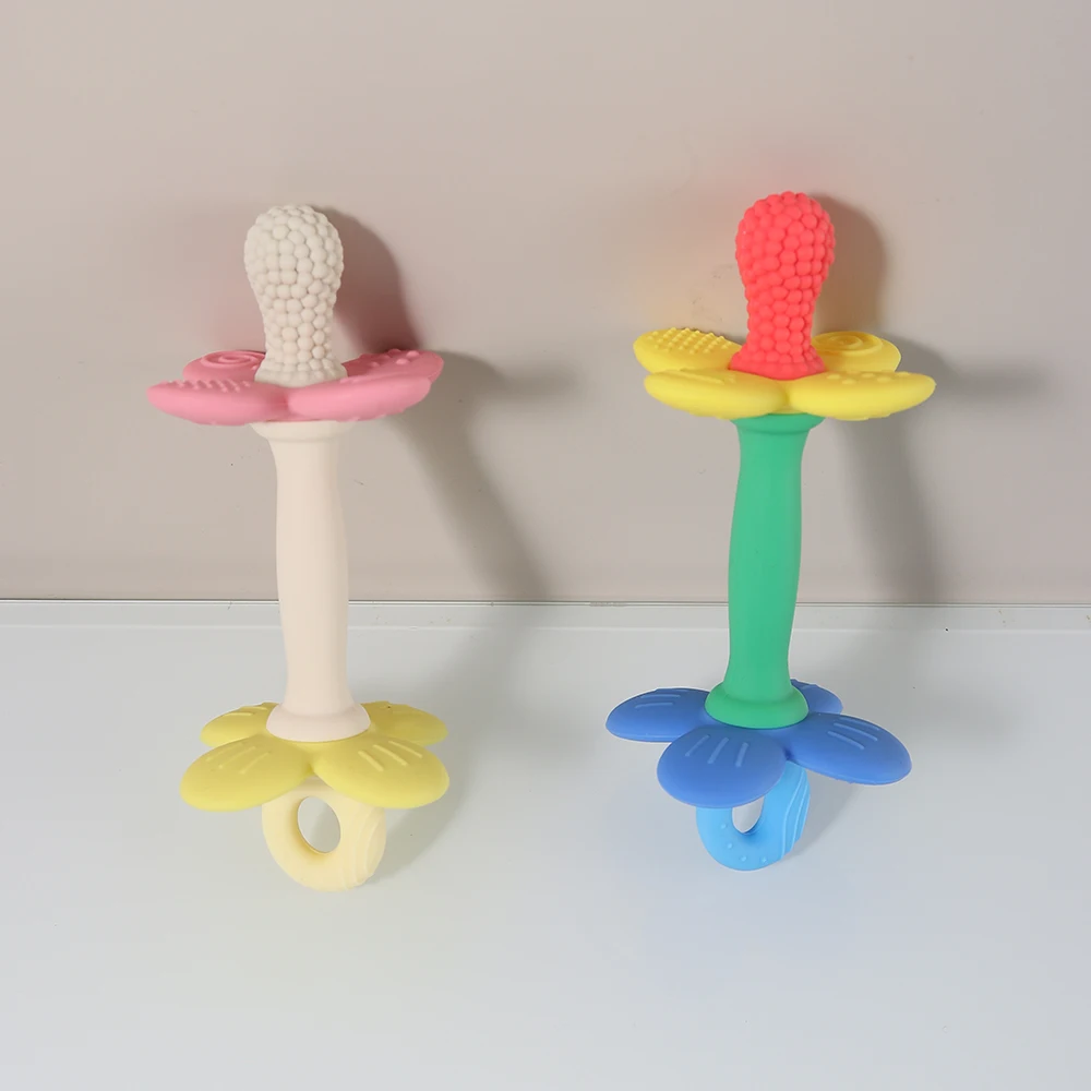 Newly Baby Teether Flower Shaped Silicone Teething Toy Infant Toddler Soother Chew Gum Relief 2 Sided