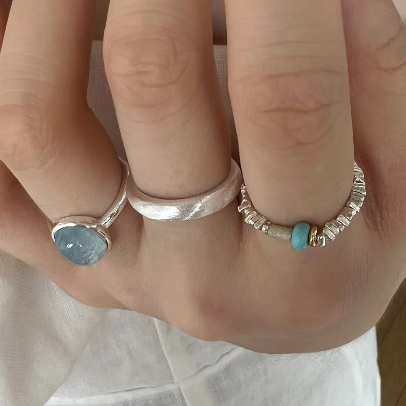 Women's 925 Sterling Silver Blue Stone Minimalist Ring