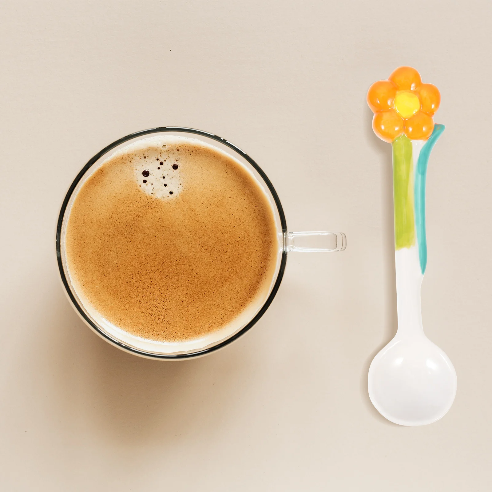 

2Pcs Porcelain Tulip Flower Spoons Long Handle Convenient Mixing Coffee Juice Spoon Household Mixing Accessory