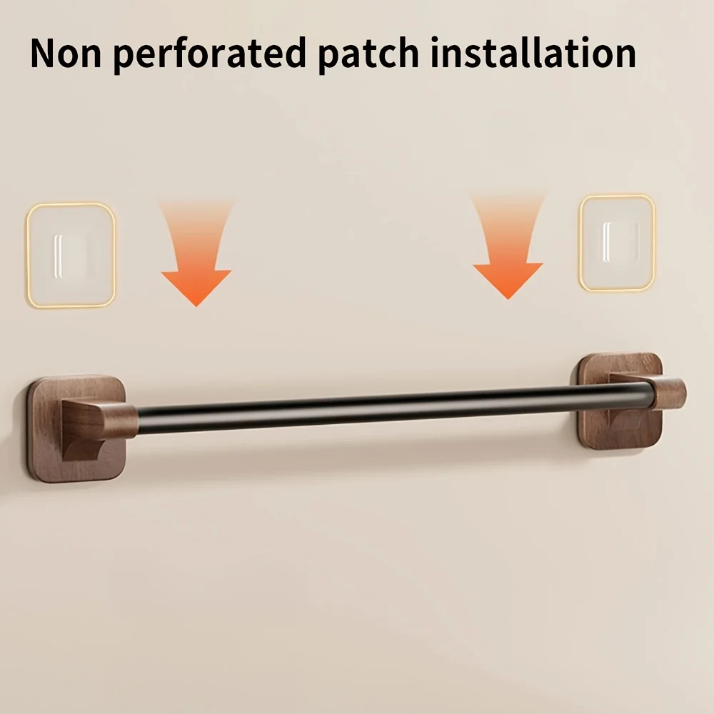 Towel Rack Walnut Color Style Punch-Free Wall-Mounted Bathroom Storage Single Rod Bathroom Towel Hanging Rack Towel Racks