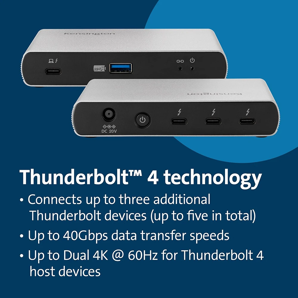 New Kensington 4xThunderbolt 4 Port Docking Station 40Gbps 8K/Dual 4K Nano Dock PD65W for Windows/macOS SD2600T K34036