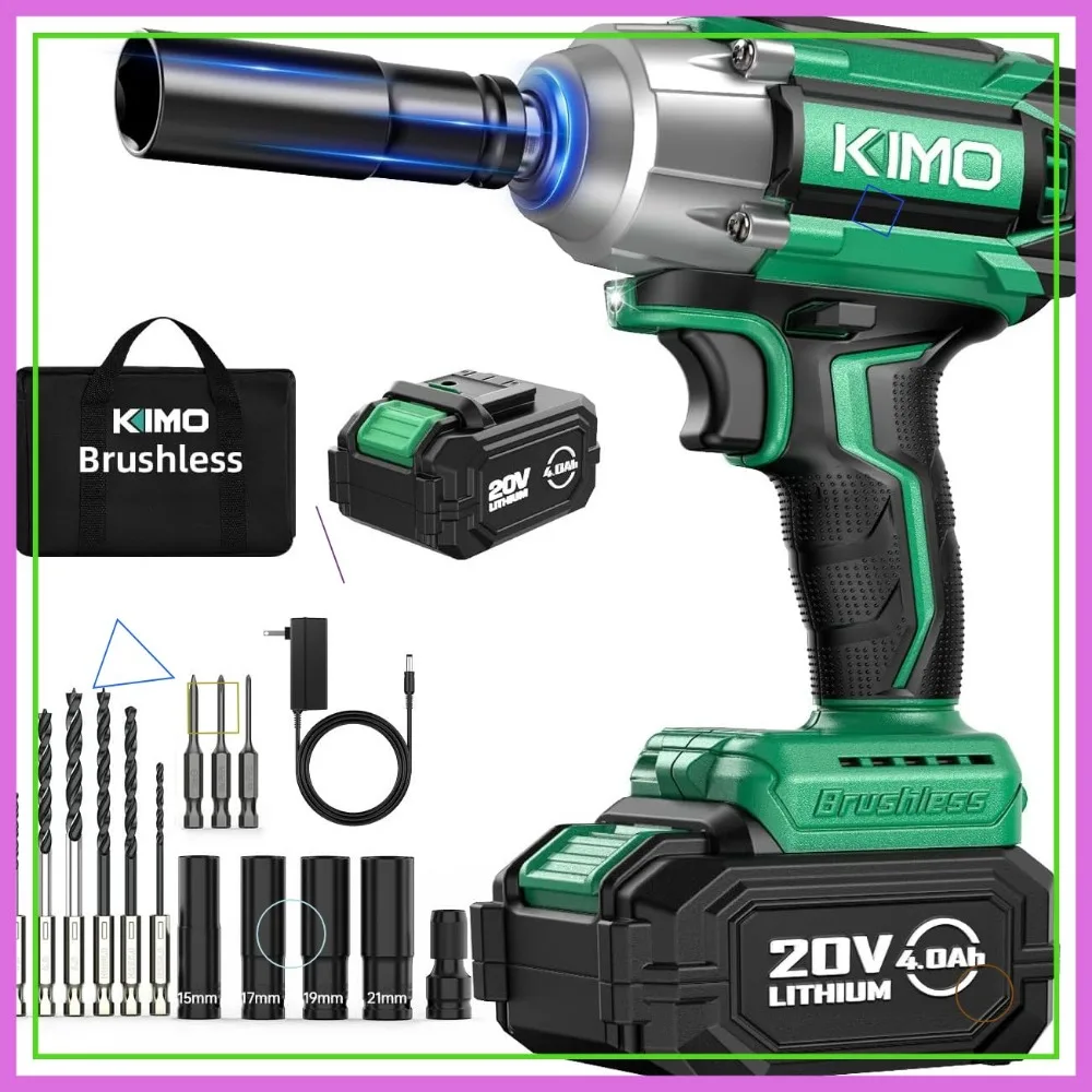 1/2 مفتاح ربط لاسلكي 3000 دورة في الدقيقة، عزم دوران 550 نيوتن متر، مجموعة مثقاب مكونة من 13 قطعة مع بطارية 4000 مللي أمبير في الساعة لإصلاح السيارات #1