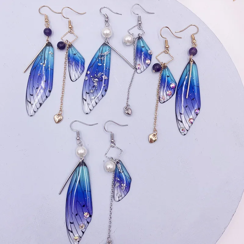 Handmade Fairy Tale Butterfly Wing Earrings Women Simulation Insect Wing Drop Earrings Foil Statement Earrings Bridal Jewelry