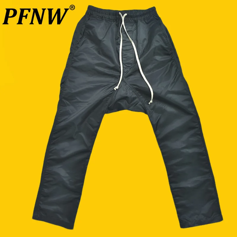 

PFNW High Quality Nylon Glossy Haren Straight Pants Casual Men's Pants High Street Darkwear Drawstring Elastic Waist Trousers