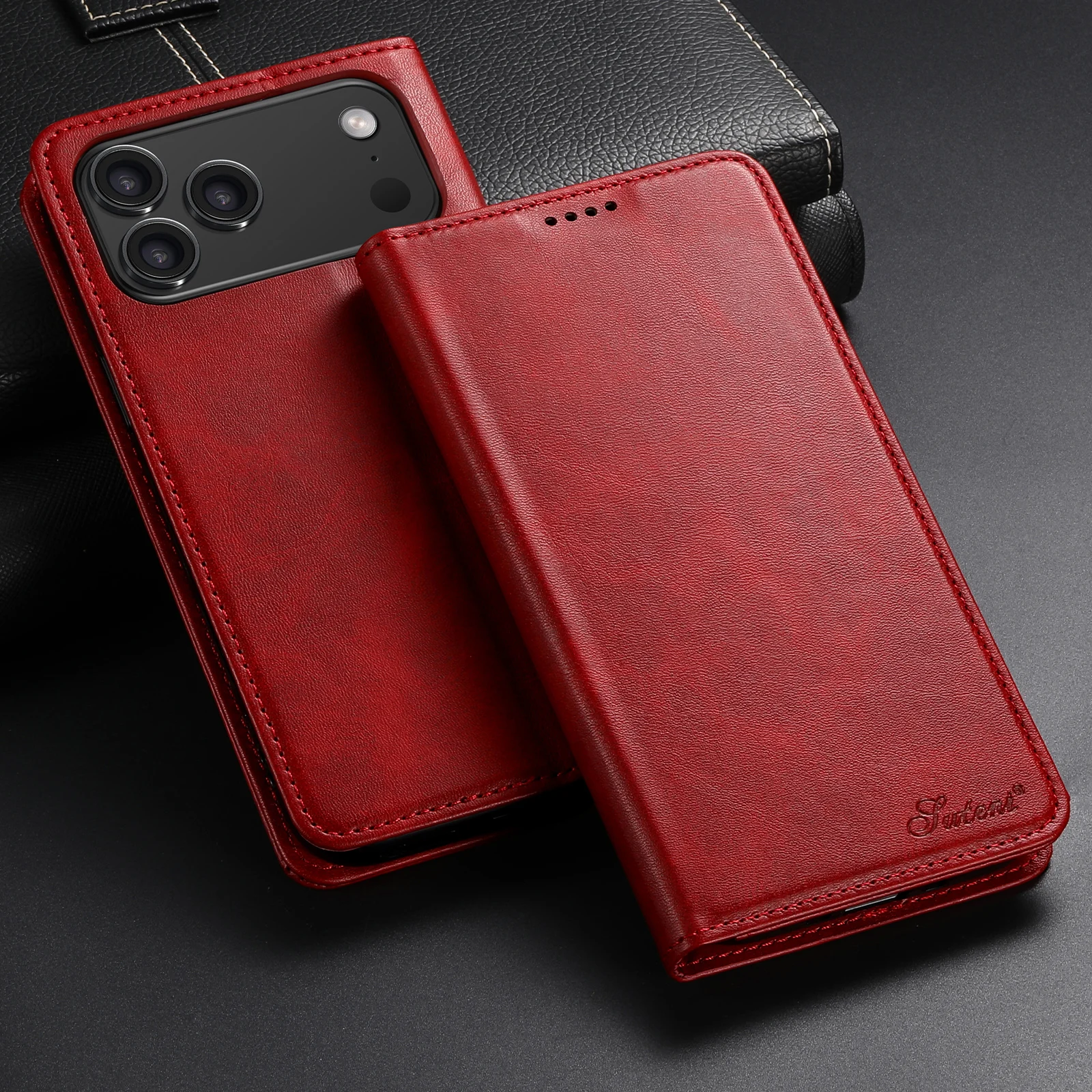 SUTENI Kunstleder-Kartenhalter-Standfunktion-Geldbörse Magnet-Flip-Cover Handyhülle für iPhone 18 Pro Max 17 16 Plus 15 Pro 14 13 12 – Detail 5