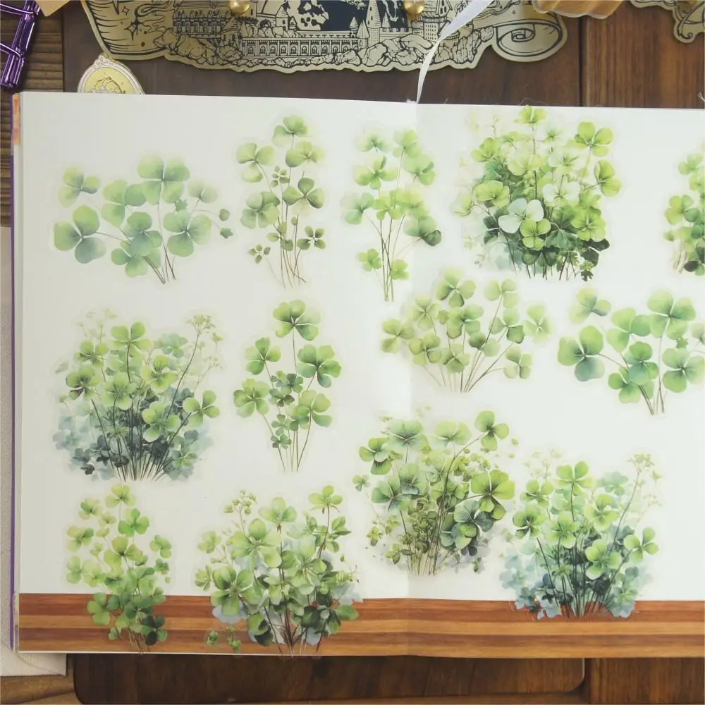 

18pcs Green Ginkgo Leaves Our-leaf Clover Style PVC Sticker Scrapbooking DIY Gift Packing Label Decoration Tag