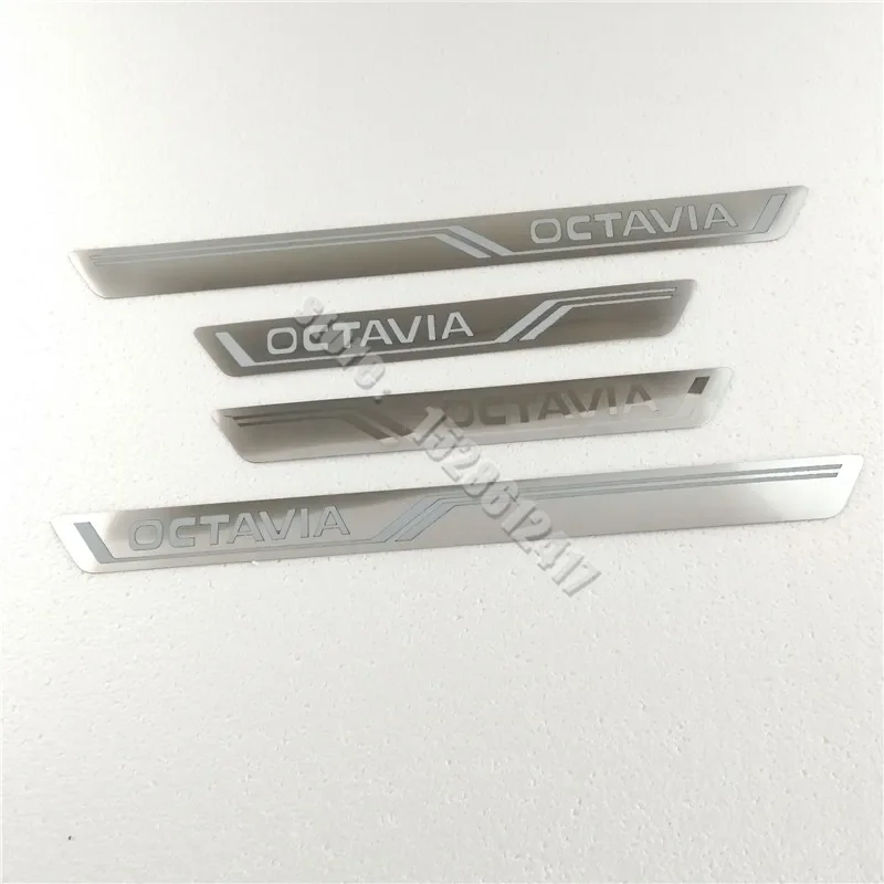 Stainless Chrome Car Door Sill Kick Scuff Plate Protector Trim Cover Guard For Skoda Octavia 4 A5 A7 A8 2014-2019 2020 2021~2023