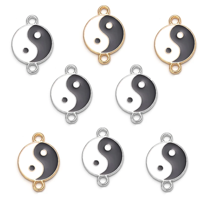 10pcs Round Black White Enamel Charms Yinyang Charms Hanging Hole Drop Oil Gossip Charm Pendants DIY Necklace Jewelry Findings