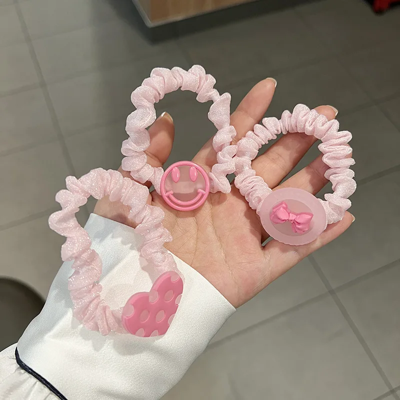 Fascia elastica per capelli con cuore di orso di colore rosa fluorescente primaverile per ragazza bambini Cute Kawaii Fairy Hair Rope Tie Headwear