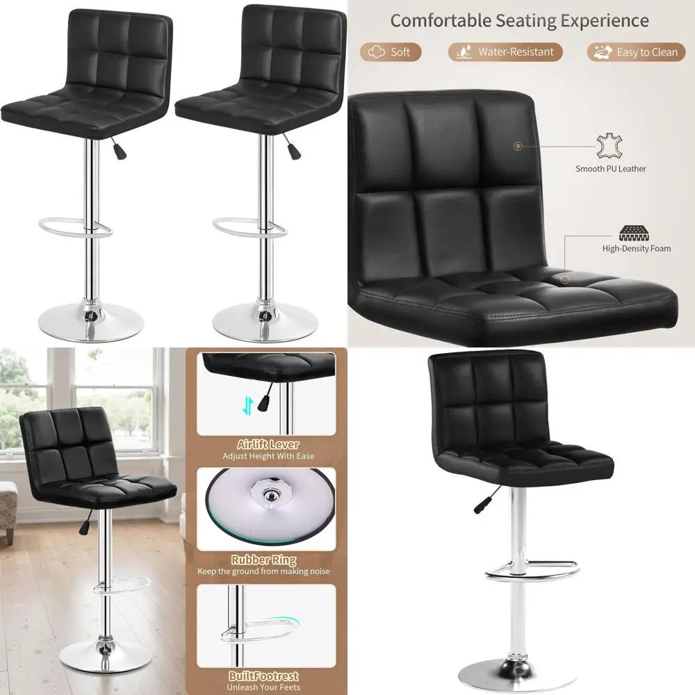 

Набор из 2 регулируемых поворотных барных стульев со спинкой, из искусственной кожи, идеально подходят для кухни и столовой, высота до столешницы