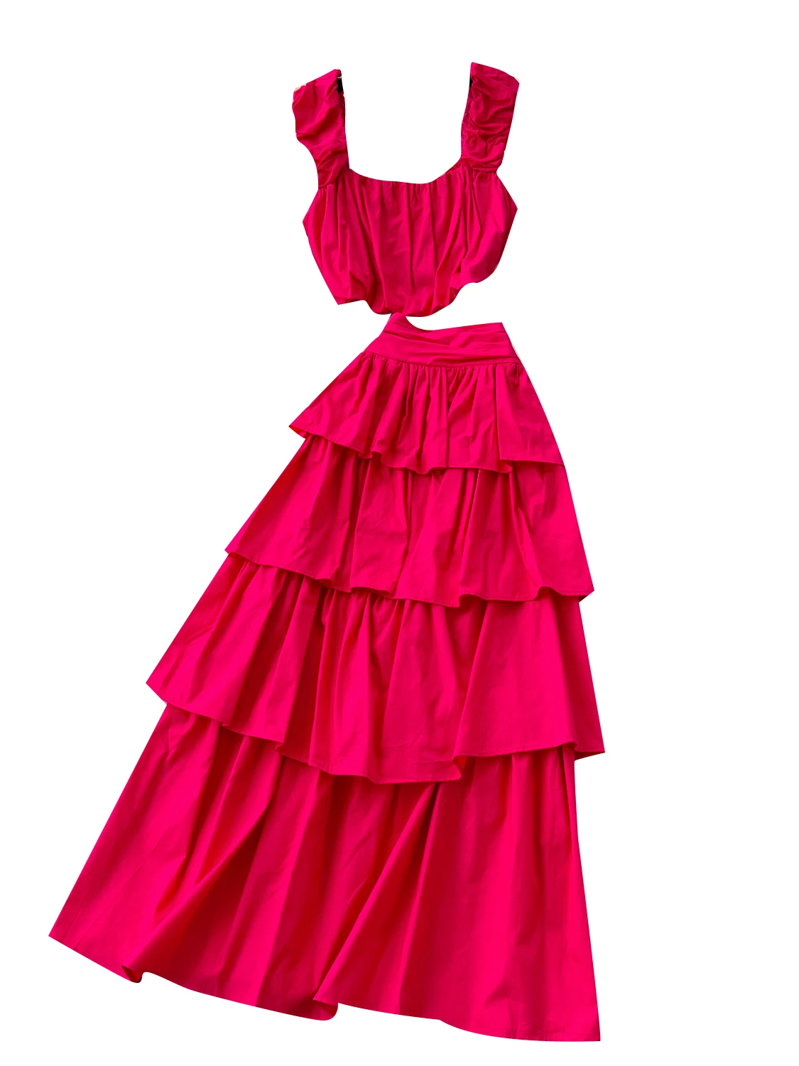 

Romantic Aosphere Women's Summer Outfit Square Collar ter Top High Waist Long Cake Skirt Set Faionable Student orm